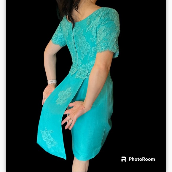 Vintage Jack Goldbach A Formal - turquoise dress 1960s - Picture 5 of 11